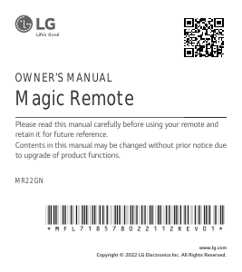 Manual LG MR22GN Remote Control