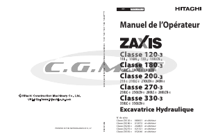 Mode d’emploi Hitachi ZX270-3 Zaxis Excavatrice