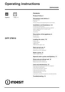 Manual Indesit DFP 27M10 EU Dishwasher