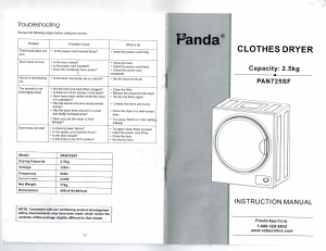 Manual Panda PAN725SF Dryer
