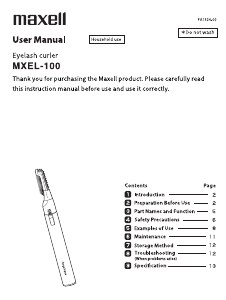 Manual Maxell MXEL-100 Eyelash Curler