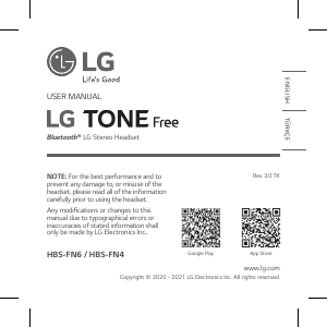 Kullanım kılavuzu LG HBS-FN4 Tone Free Mikrofonlu kulaklık