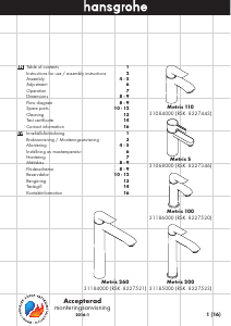 Manual Hansgrohe Metris 100 Faucet