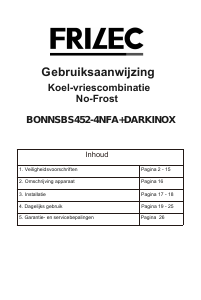 Handleiding Frilec BONNSBS452-4NFA+DARKINOX Koel-vries combinatie