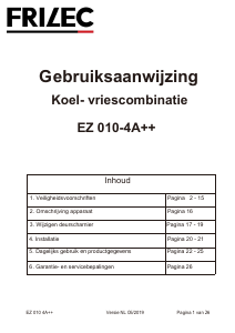 Handleiding Frilec EZ010-4A++DARKINOX Koel-vries combinatie