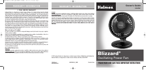 Manual Holmes HAOF87BLZ-NUC Fan