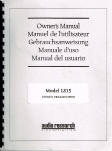 Mode d’emploi Audio Research LS 15 Préamplificateur