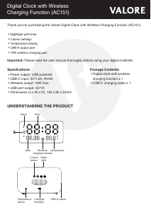 Manual Valore AC151 Alarm Clock