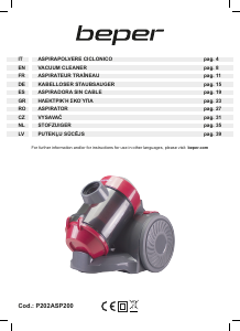 Rokasgrāmata Beper P202ASP200 Putekļu sūcējs