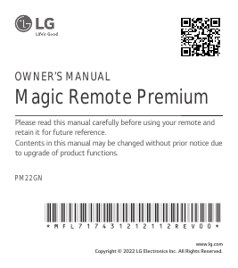 Manual LG PM22GN Magic Remote Premium Remote Control