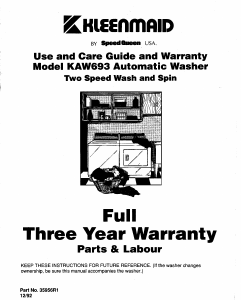 Manual Kleenmaid KAW693 Washing Machine