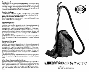 Manual Kleenmaid VC310 Vacuum Cleaner
