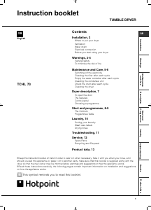 Manual Hotpoint TCHL 73C RG Aquarius Dryer