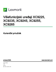 Priručnik Lexmark XC9255 Višenamjenski pisač