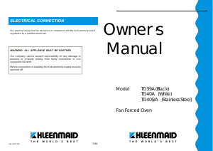 Manual Kleenmaid TO40A Oven