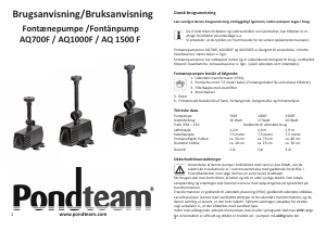 Brugsanvisning Pondteam AQ1000F Fontænepumpe