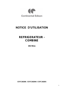 Mode d’emploi Continental Edison CEFC262DW Réfrigérateur combiné