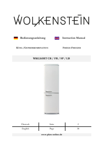 Handleiding Wolkenstein WKG265RT FR Koel-vries combinatie