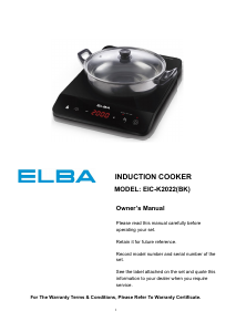 Handleiding Elba EIC-K2022(BK) Kookplaat
