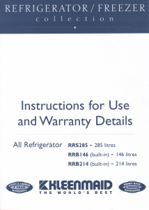 Manual Kleenmaid RRB214 Refrigerator