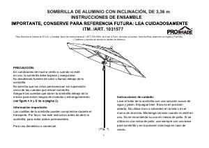 Manual de uso Proshade 1031577 Sombrilla