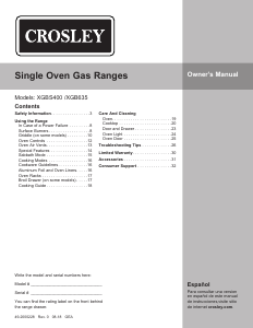 Manual Crosley XGBS400DMWW Range