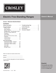 Manual Crosley XBS360DMB Range
