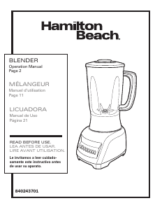 Manual de uso Hamilton Beach 50123 Batidora