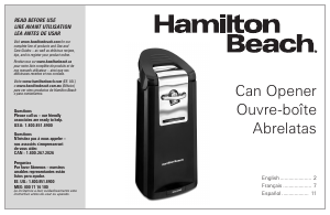 Manual de uso Hamilton Beach 76608 Abrelatas