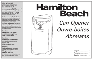 Mode d’emploi Hamilton Beach 76700 Ouvre-boîte