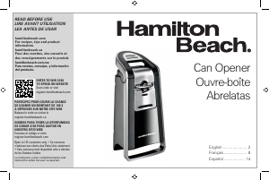 Manual Hamilton Beach 76607 Can Opener