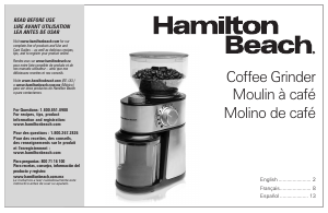 Manual de uso Hamilton Beach 80385 Molinillo de café