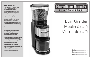 Manual Hamilton Beach 80405 Coffee Grinder