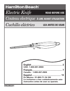 Manual de uso Hamilton Beach 74250 Cuchillo eléctrico