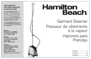 Manual Hamilton Beach 11552 Garment Steamer