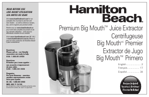 Manual Hamilton Beach 67850 Juicer