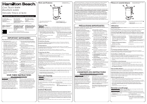 Mode d’emploi Hamilton Beach 41032 Bouilloire