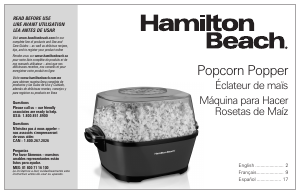 Manual Hamilton Beach 73302 Popcorn Machine