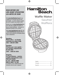 Manual Hamilton Beach 26071 Waffle Maker