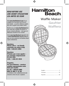 Manual Hamilton Beach 26072 Waffle Maker