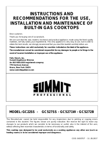 Mode d’emploi Summit GC527SSTK30 Table de cuisson