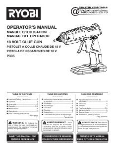 Mode d’emploi Ryobi P305 Pistolet à colle