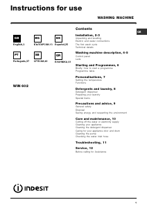 Manual de uso Indesit WIN 602 Lavadora