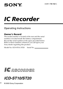 Handleiding Sony ICD-ST20 Audiorecorder