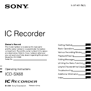 Manual Sony ICD-SX68DR9 Audio Recorder