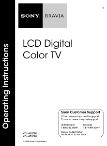 Manual Sony Bravia KDL-46S504 LCD Television