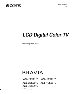 Manual Sony Bravia KDL-23S2010 LCD Television