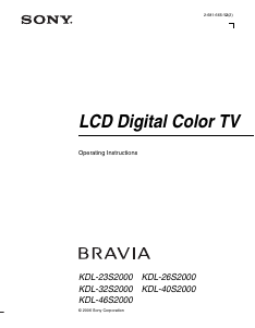 Manual Sony Bravia KDL-23S2000 LCD Television