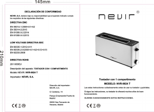 Manual Nevir NVR-9824T Toaster