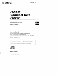 Manual Sony CDX-5490FP Car Radio